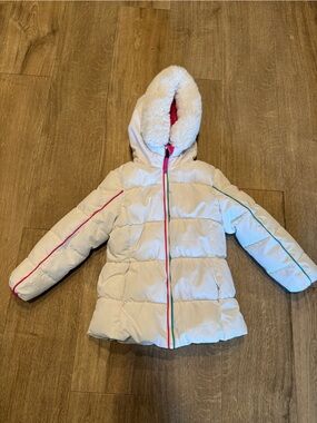 Snozu White Puffer Jacket with Pink and Teal Trim